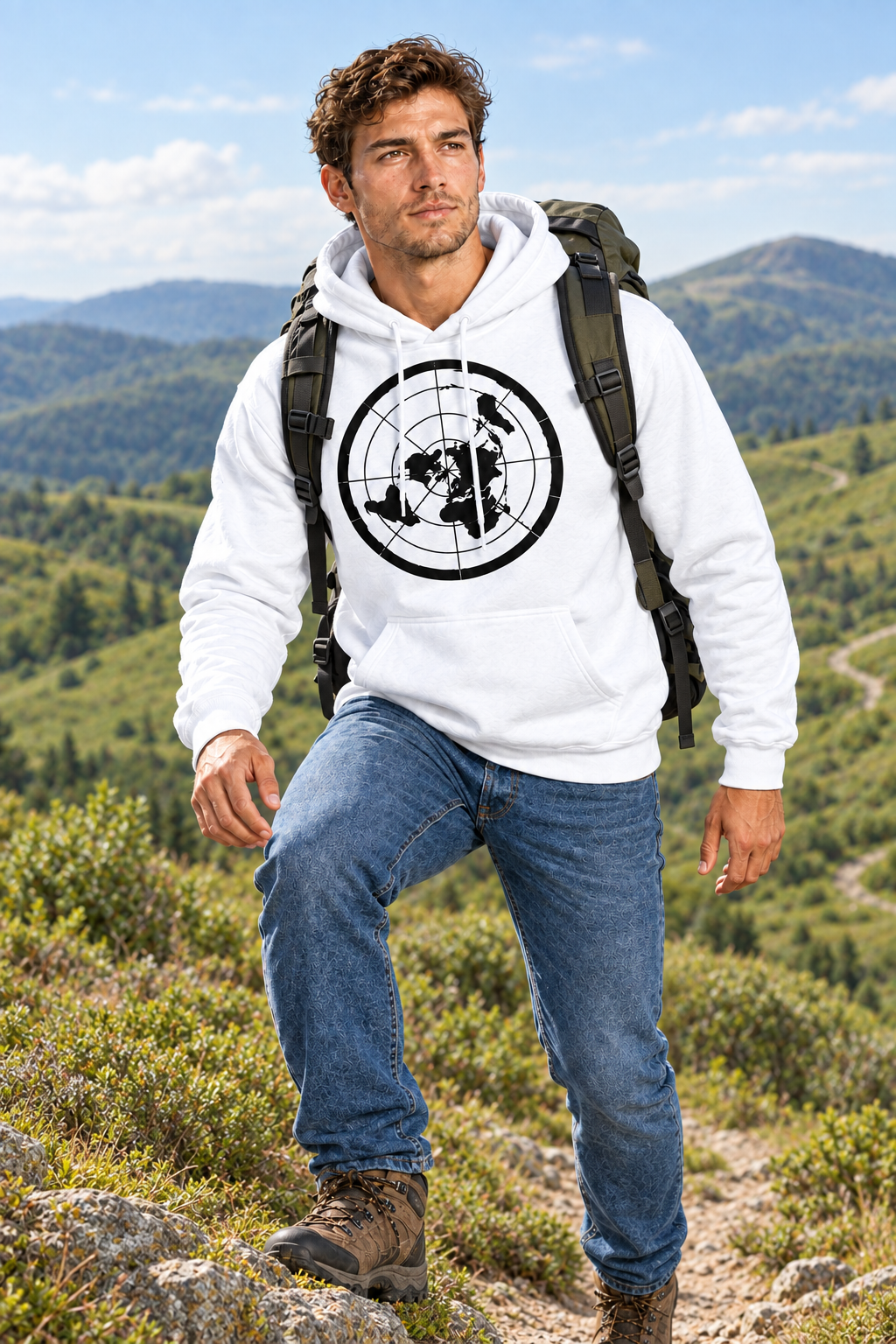 Klassieke hoodie 'Plane Sight' Firmament Vibes | Gildan® 18500 Wit